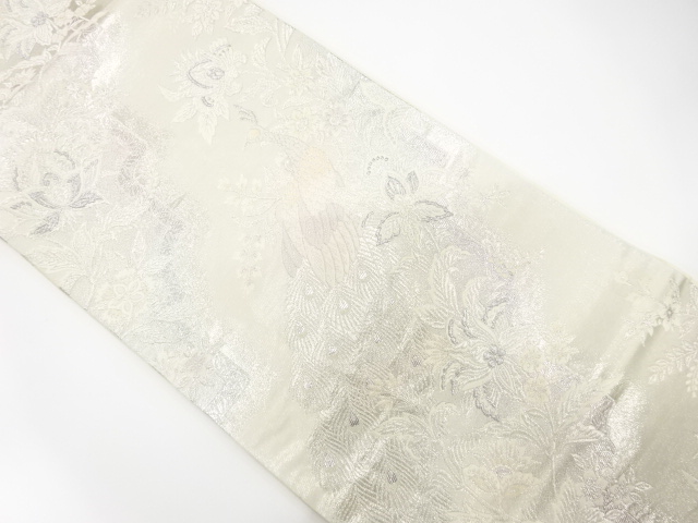 孔雀唐花模様織り出し袋帯